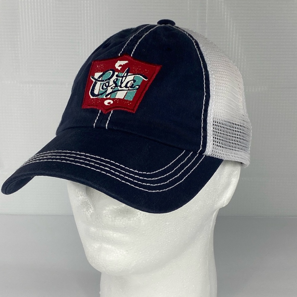 Costa Del Mar Adjustable Hook and Loop Trucker Hat Cap Blue White